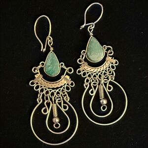 Elegant alpaca, silver no rush, no tarnish and turquoise Dangle Earrings